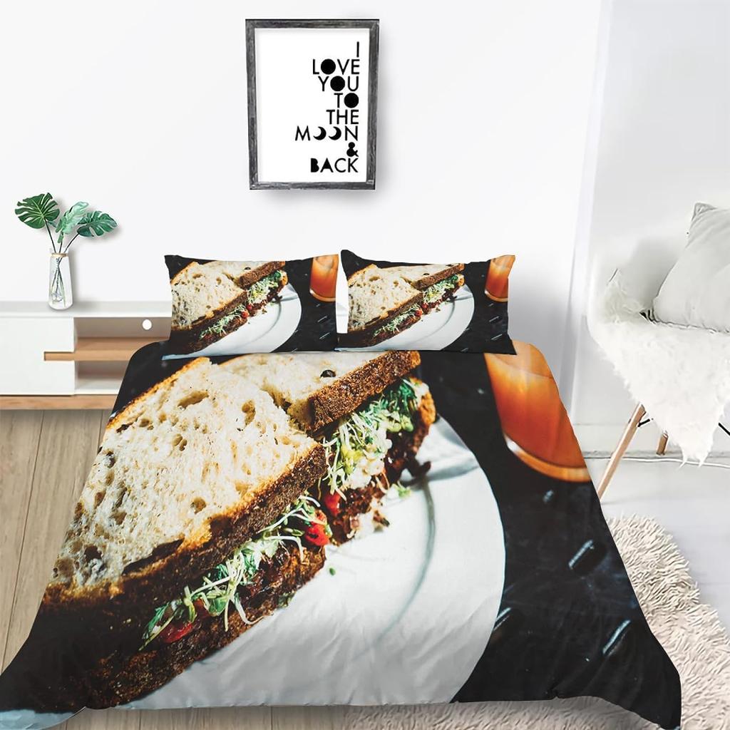 Bread Duvet Cover for Kids Teens Queen Size Lightweight Down Quilt Covers Bedroom Decor 2 Pillowcases 1 Duvet Cover No Comforter
