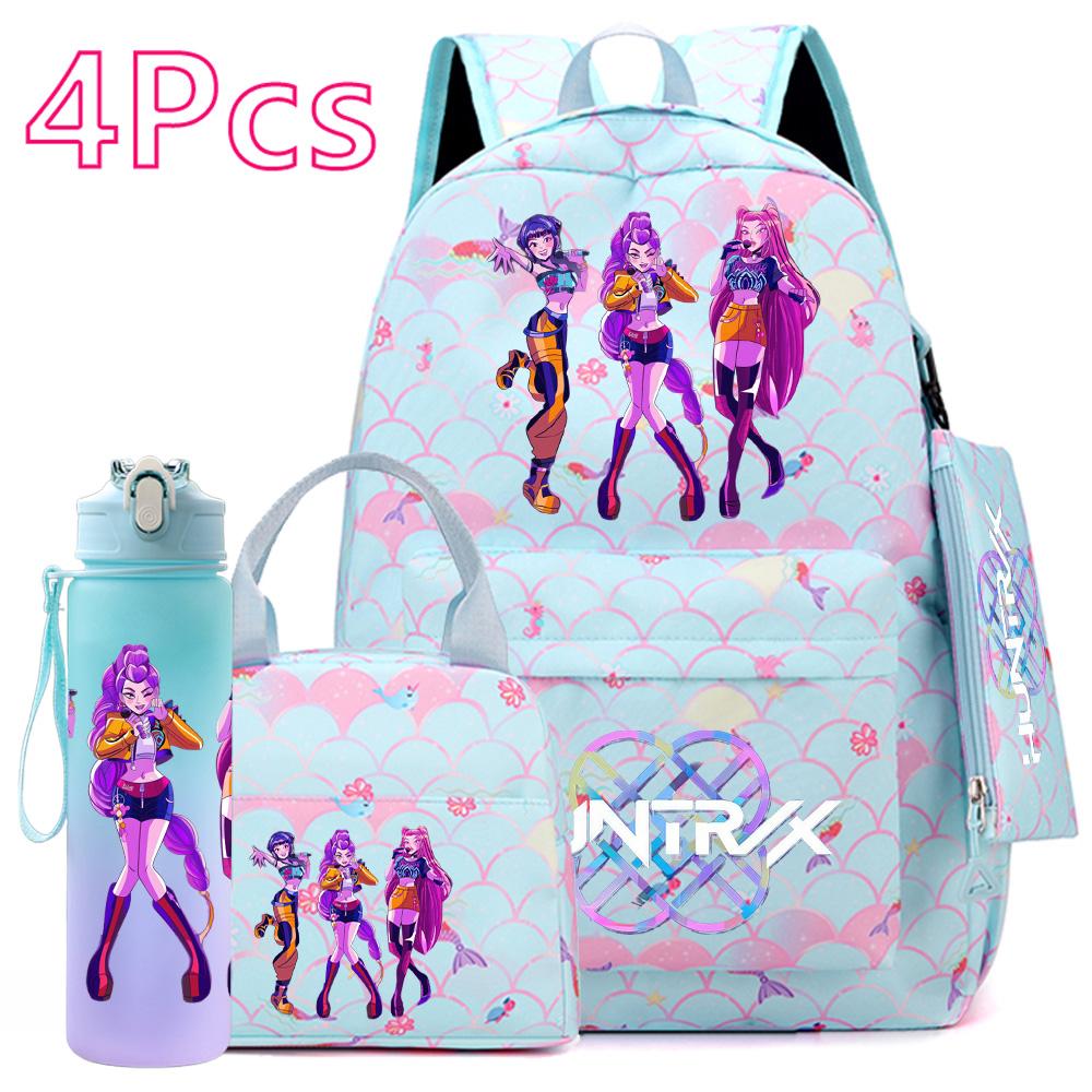 4Pcs/set Anime Cute Printed Backpack Large Capacity Bookbag HandBag Case Bag with 750ml Water Bottler Boy Girl SchoolBag Waterproof Mochila