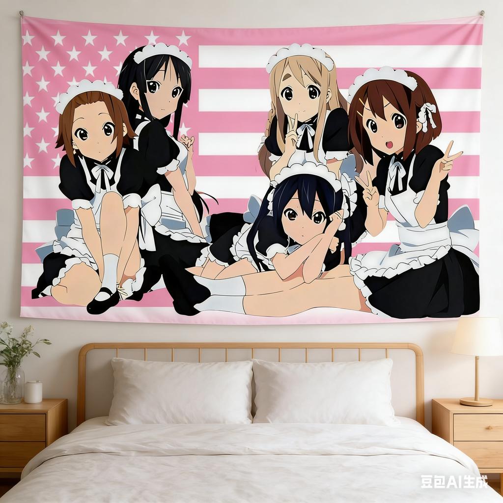 Anime Maid Girls Pink Flag Tapestry Kawaii Polyester Wall Hanging for Bedroom Dorm Anime Decor