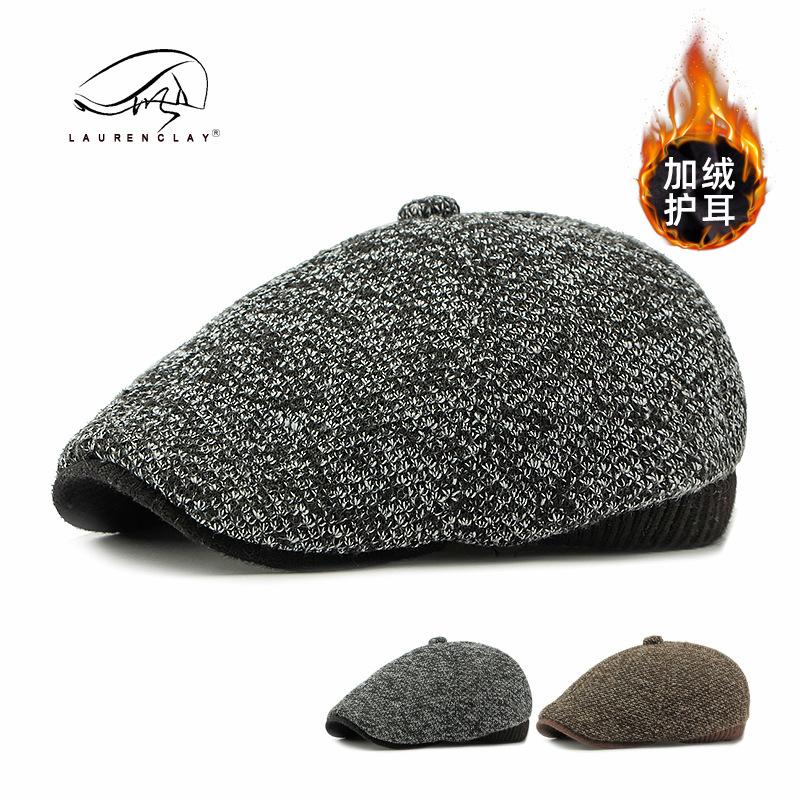 In the elderly woolen hat men's autumn and winter cap piled thickened warm beret ear protector octagonal hat tide