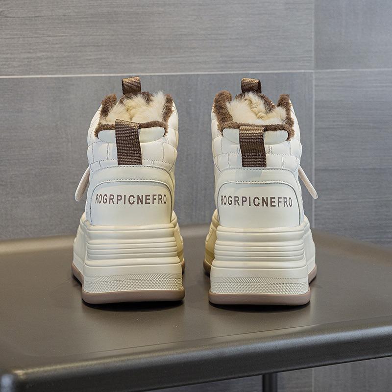 Heightened Thick-soled Fashionable Versatile Autumn and Winter New Single Shoes Rabbit Hair Trend Cotton Warm Women's Shoes Student High-top Shoes