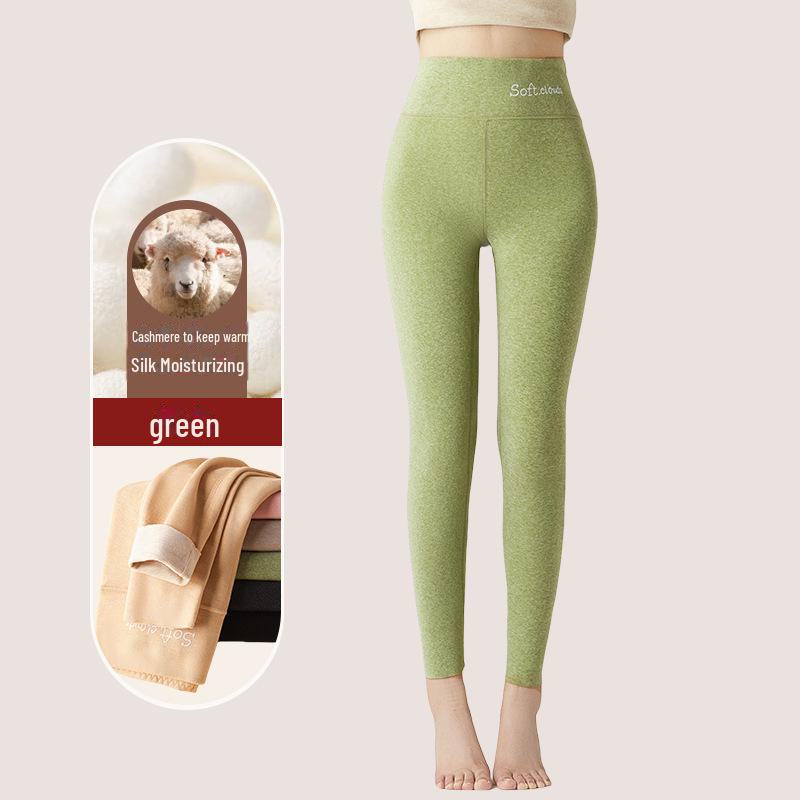 Double-Sided Brushed Velvet High-Waist Seamless Wool Silk Warm Leggings for Women