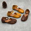 Sandales Rétro Faits Main en Cuir Véritable Creusées Semelle Souple Bout Rond Chaussures pour Femmes