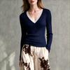 Women S Vintage Lace Splicing Knit Top V Neck Slim Fit Long Sleeve