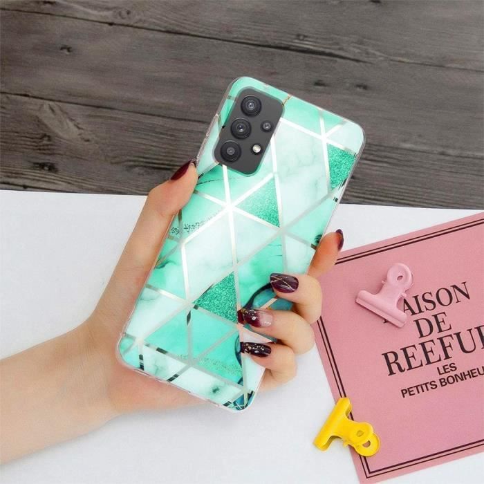 Coque de protection - BOOLING - pour Samsung Galaxy A52s 5G - Motif Marbre Turquoise - TPU Souple - 2x Verre Trempé