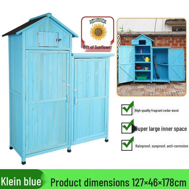 Waterproof Outdoor Wooden Storage Cabinet for Garden Tools - Anti-Corrosion and Sun Protection, Ideal for Courtyard and Balcony Use.