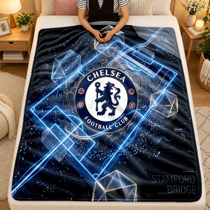 Flannel BlanketChelsea FC Warm Soft Throw Blanket for Indoor Sofa Bed Living Room Use