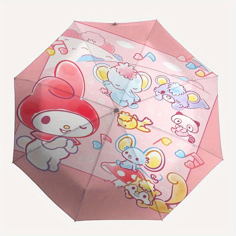 My Melody,Anniversary Automatic Folding Umbrella Simple 8 Rib Design, Bright Cartoon Pattern, Durable Iron Frame, Suitable For Travel, Outdo