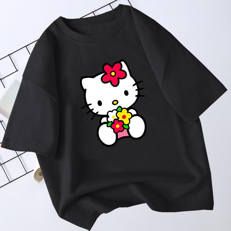 Sanrios 2026 Summer New Design HelloKitty Graffiti Cartoon Print Pure Cotton Breathable Childrens ShortSleeved TShirt