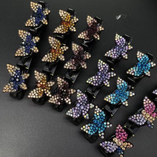 4Pcs Rhinestone Butterfly Hair Clip Head Back Braiding Hair Clamp Double Layers Hairpins Women