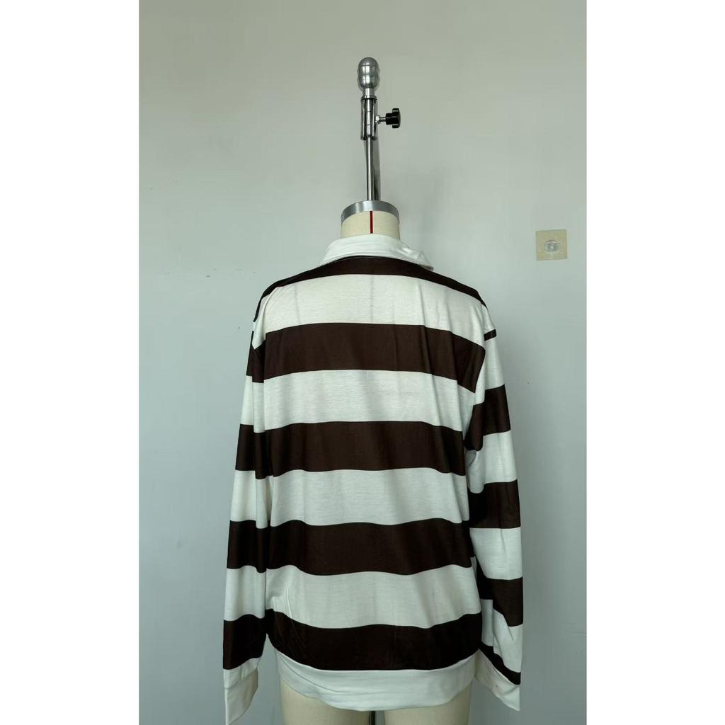 Spring Autumn New Fashion Loose Striped Pique Polo Shirt for Men Women, Trendy Hong Kong Style Streetwear