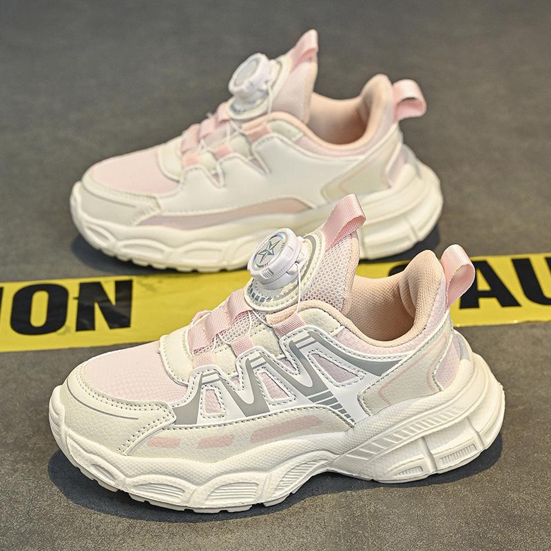 Girls dad shoes children's knob buttons girls pink running shoes 2025 spring and summer new middle and older children's sports shoes