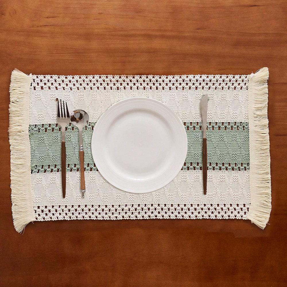 1/4/6pcs Farmhouse - Style Rectangular Placemats, Woven Tassel Table Mats. Ideal for Decorating Dining and Kitchen Tables,
