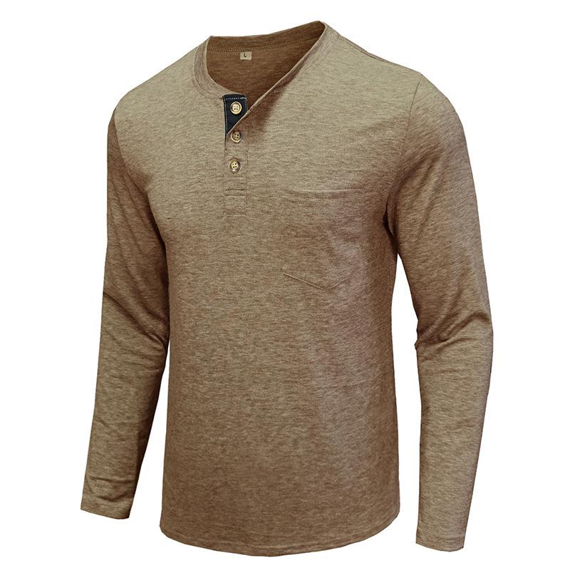 Men's Long-Sleeve Henley Crew Neck T-Shirt for Autumn and Winter