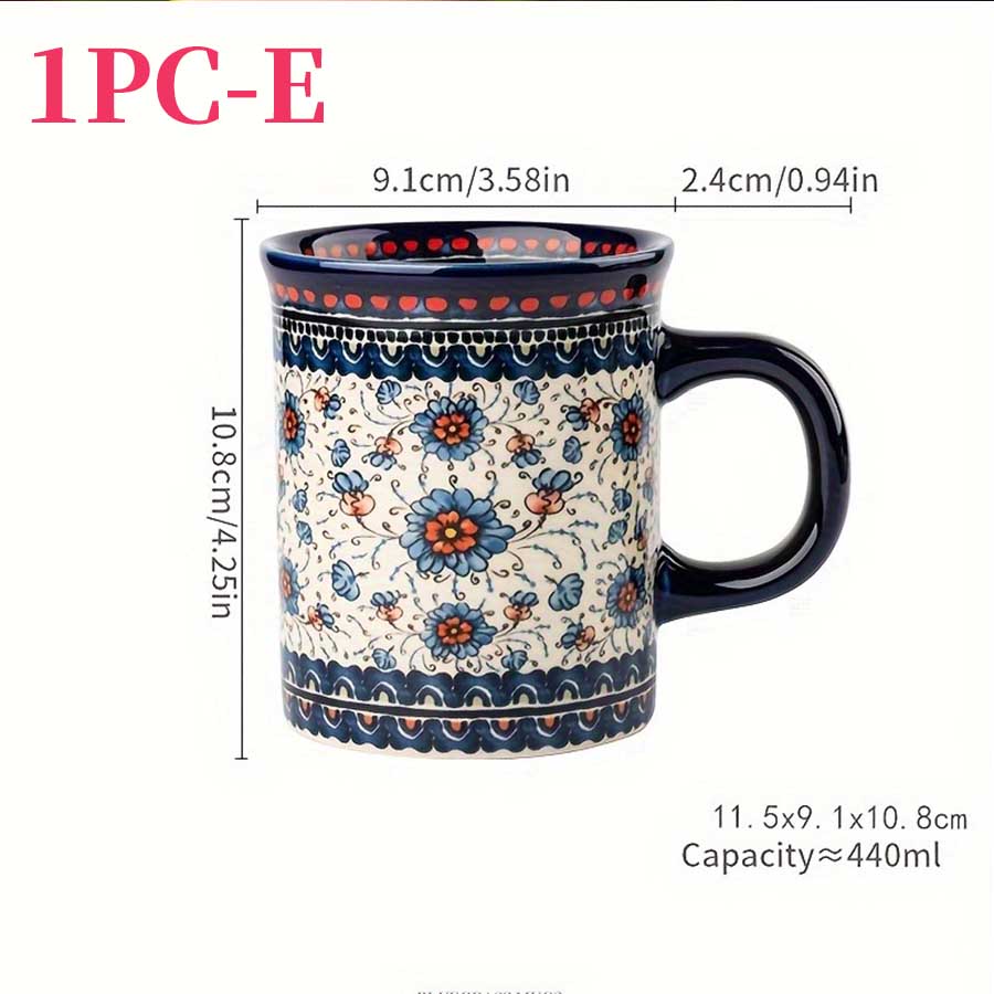 

1pc Floral Painting Coffee Mug with Handle, Ceramic Tea Cup, Creative Hand-painted Ceramic Mug, Classic Drinking Cup with Handle 400-600ml