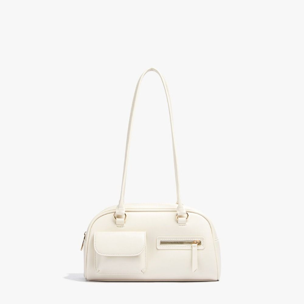 Temperament Korean Style Large-Capacity Bag Solid Color Handbag Retro Bag Minority Design French Style Zip Design Bag Outdoor