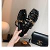 Grape Mother Studiolee Square Head Gold Buckle Double Word with Crocodile Pattern Jacket Toe Flat Bottom Cool Slippers Female Summer
