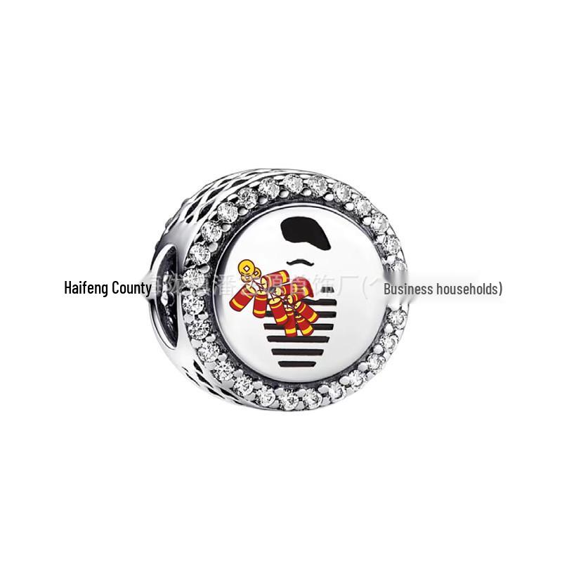 Pan Jia S925 White Copper Cartoon Pendant Beads for DIY Bracelets: Rhinestone-Inlaid Anime Jewelry Accessories