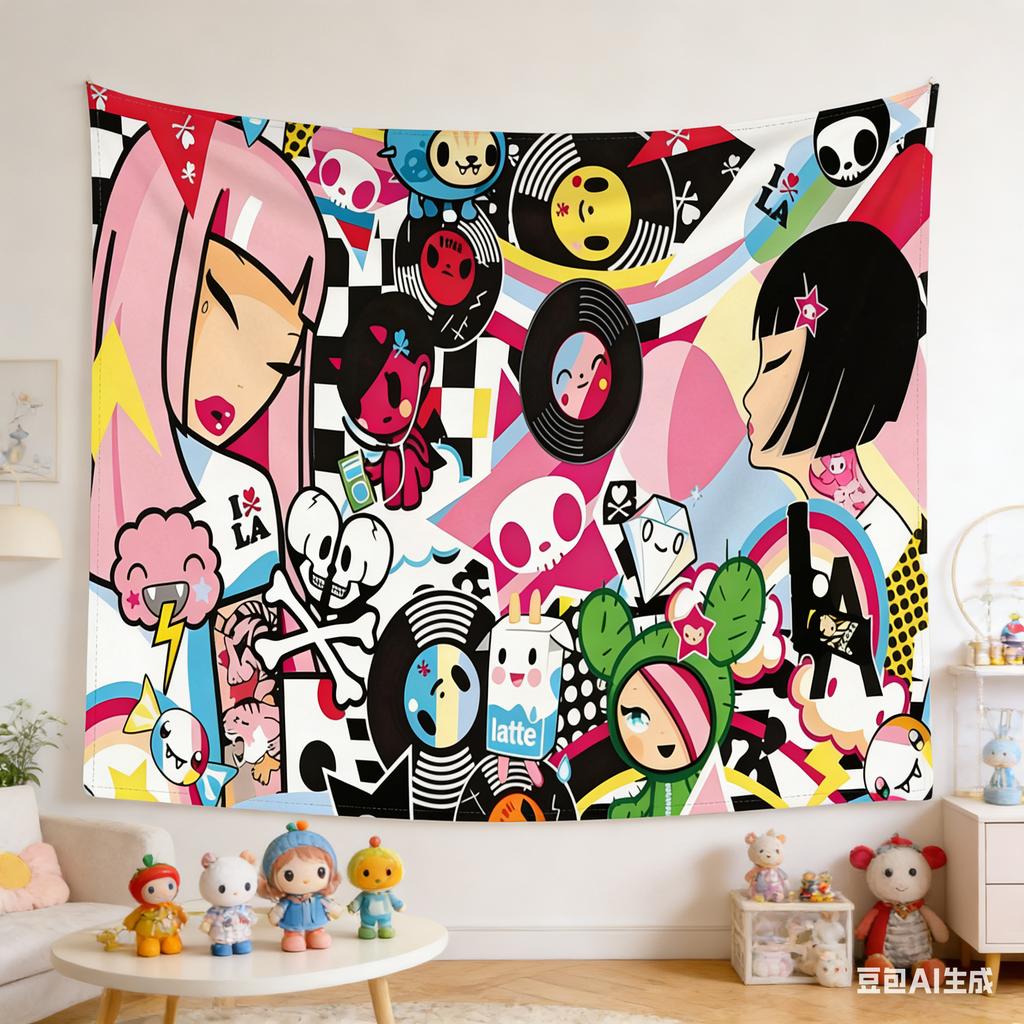 1pc Kawaii Pop Wall TapestryPolyester 2D Flat Print Versatile Decor for Dorm Bedroom Living Room Ideal for Streetwear Fans