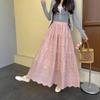 2026 Autumn Women's French Retro Elastic Waist Embroidered Hollow Out Long Skirt
