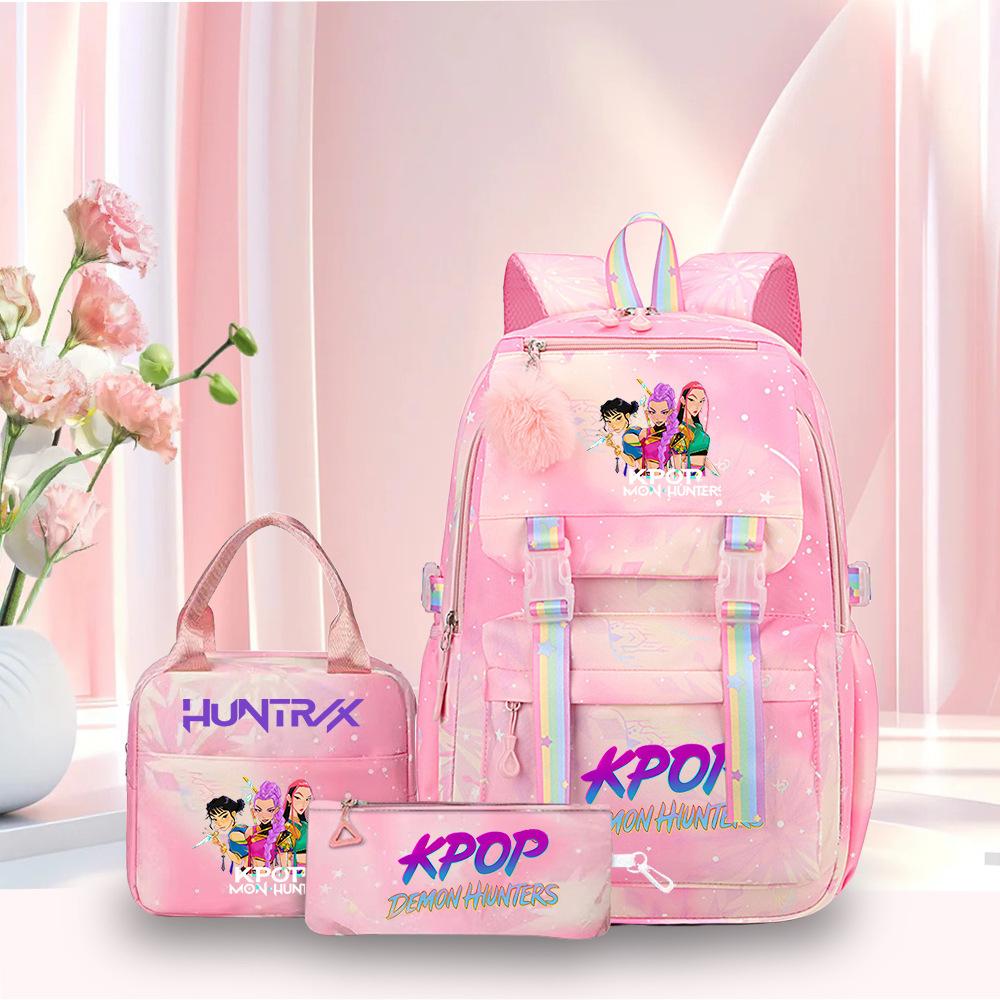 3 Peças/conjunto Mochila Fofa Estampada de Anime Kpop Bolsa de Viagem de Grande Capacidade para Adolescente Menina Menino Mochila Escolar Presente para Criança Rucksack