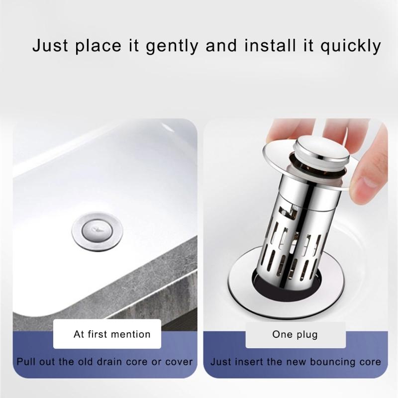 Bathroom Sink Stoppers with Popup Design & Removable Steel Strainer Basket Hair Catcher Home Bathroom Accessories