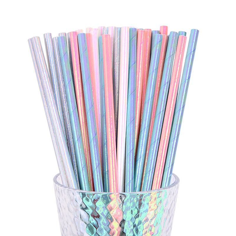 25 buc Paie de Băut de Unică Folosință din Hârtie Colorată, Folie Aurie/Argintie Curcubeu, Decor de Crăciun, Nuntă, Zi de Naștere, Articole de Petrecere