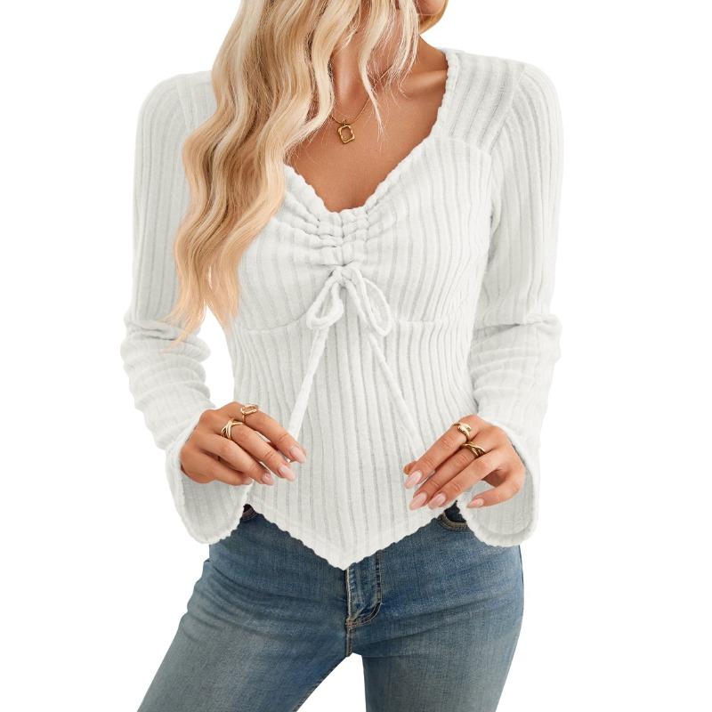 BITCED Women's Fashion Casual V-Neck Long Sleeve Blouses & Shirts