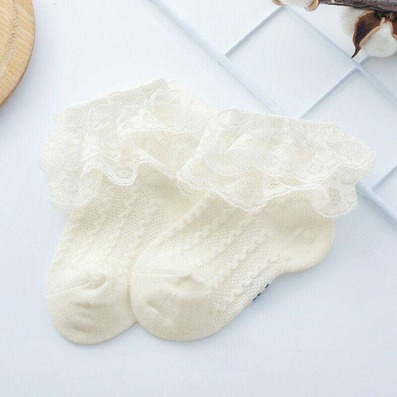 Baby Spullen Kinderen Baby Meisje Frilly Warme Kant Tutu Sokken Zuigeling Pasgeboren Peuter Kant Gerimpelde Effen Enkelsokken 1 to 2 Years wit