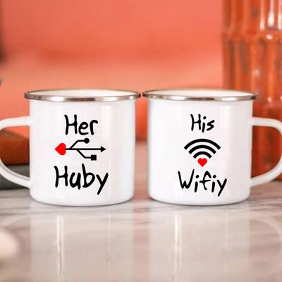 Sein Wifiy Ihr Huby Lustiger USB-WLAN-Druck Lustige Tasse für Paare Reisekaffeetasse Personalisierte Geschenkbecher zum Sublimieren Cupshe Freunde