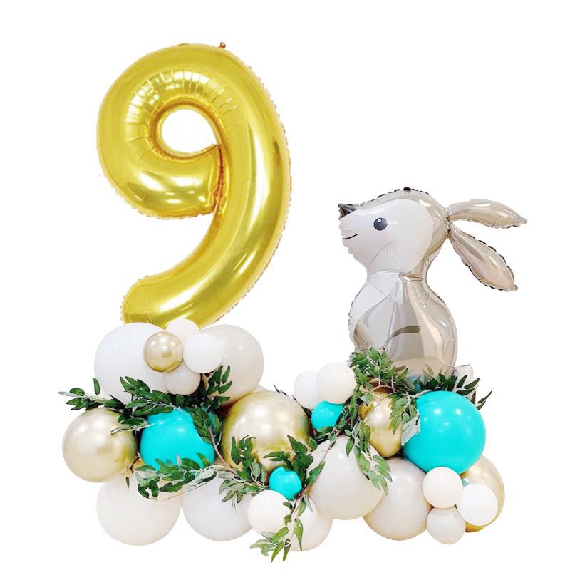 

33 Серых воздушных шара в виде пасхального кролика 40 Алюминиевых шаров Счастливый первый день рождения ребенка Golden Rabbit Set Number 9