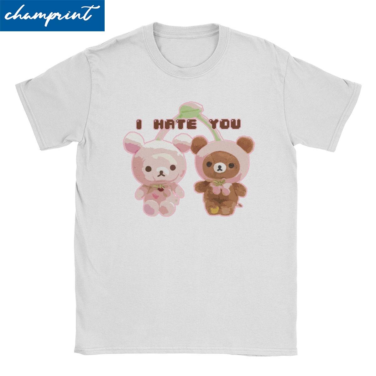 

Мужские и женские футболки Kawaii Rilakkuma «Я ненавижу тебя», одежда из 100% хлопка, забавная футболка с короткими рукавами, подарок на день рождения, футболки унисекс 4XL