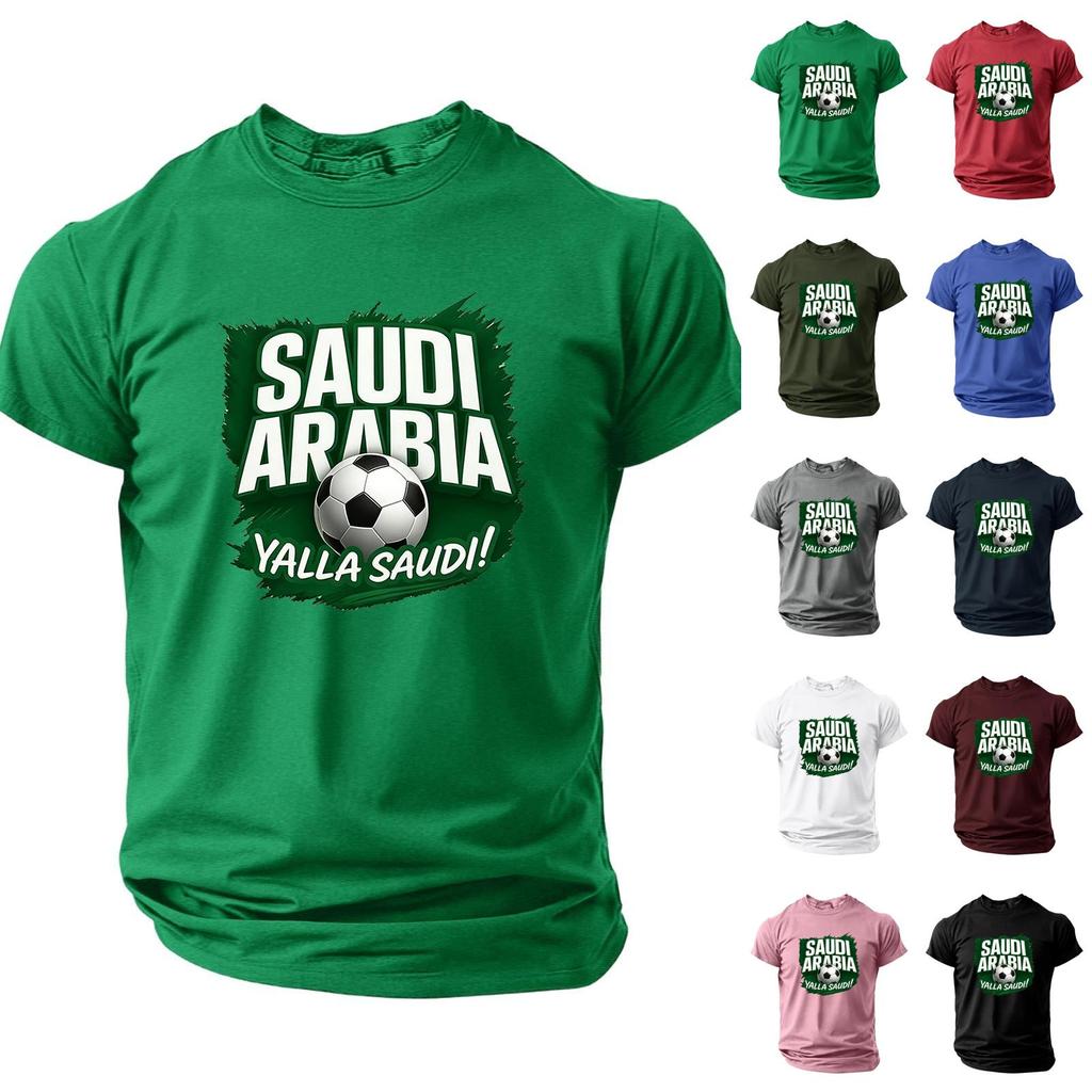 Men's Short Sleeve Crew Neck T-Shirt Featuring Saudi Arabia Football Graphic Print Casual Fit Comfortable Material Suitable for Everyday Wear