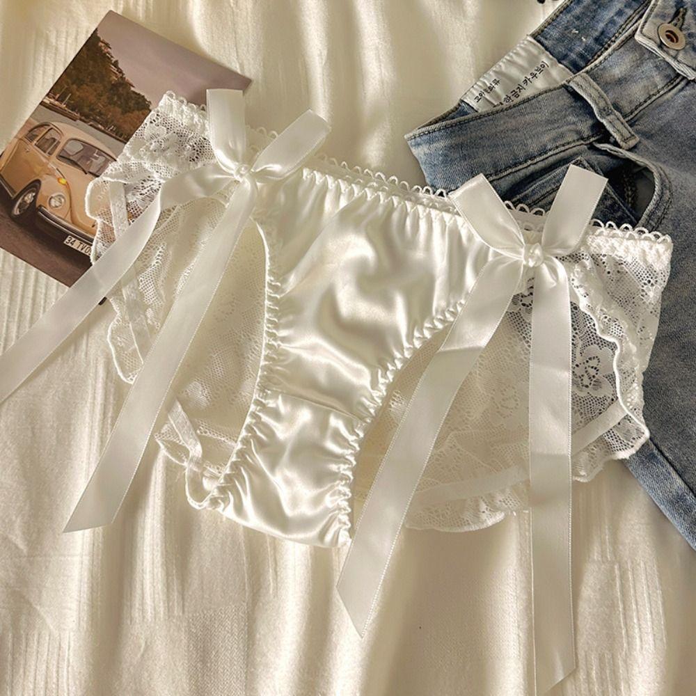 Ribbon Lace Bow Underwear Cotton Crotch Women Briefs Temptation Low-Waist Panties Lady