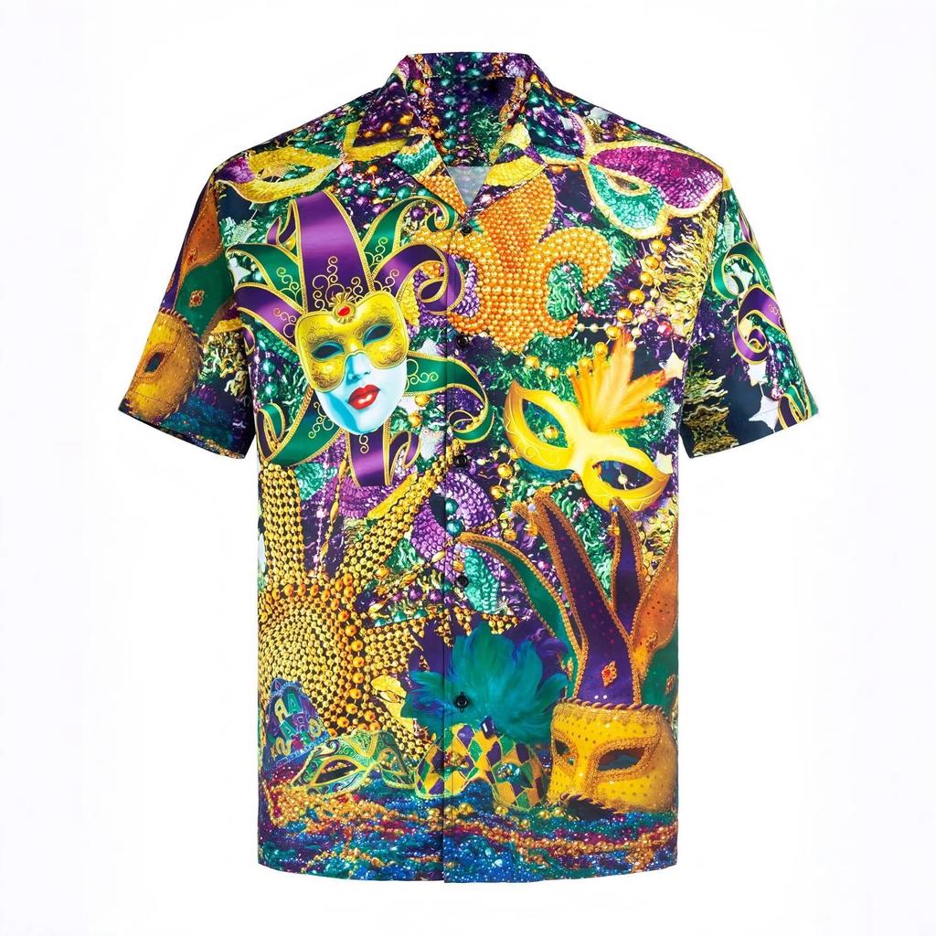 TEMU Y1 Men's Short Sleeve Cardigan Lapel Hawaiian Shirt Four Leaf Clover 1D Digital Printed Shirt