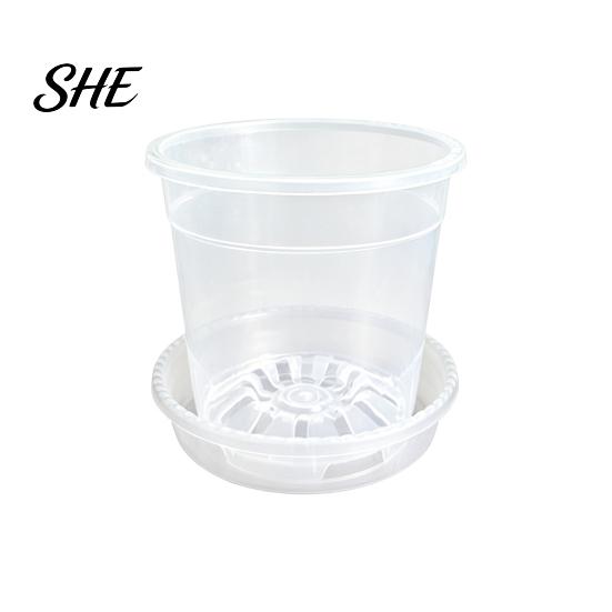 Indoor Garden Flower Planters Clear Plastic Orchid Pot with Saucer, Plant Ventilated Pots for Succulents Drainage Holes, Rose, Phalaenopsis, Seedings
