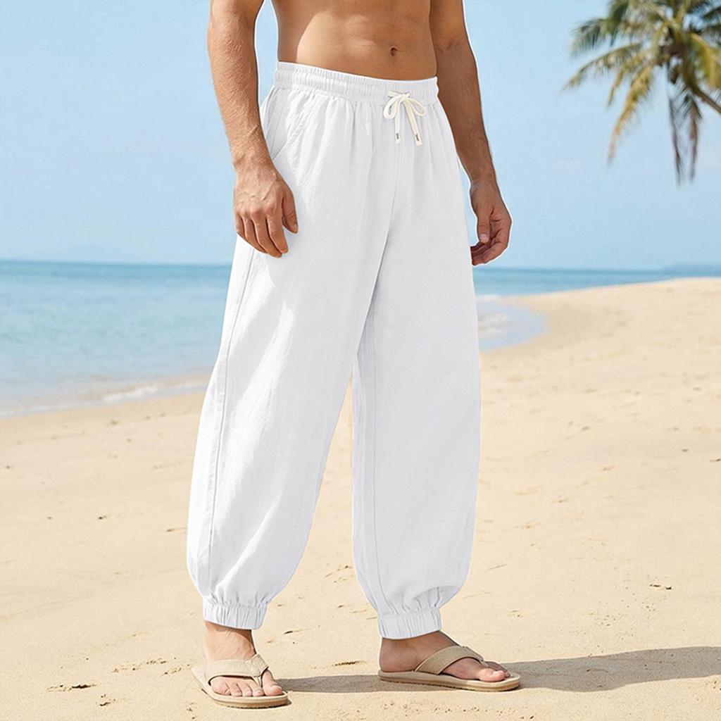 Men's Cotton-Linen Summer Straight-Leg -Color Casual Trousers