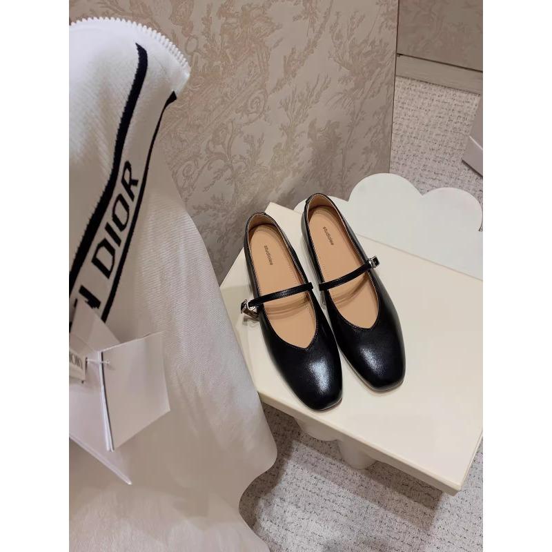 Sheepskin version inner height increase leather word with shallow mouth single shoes bag head half slippers women's Mary Jane shoes