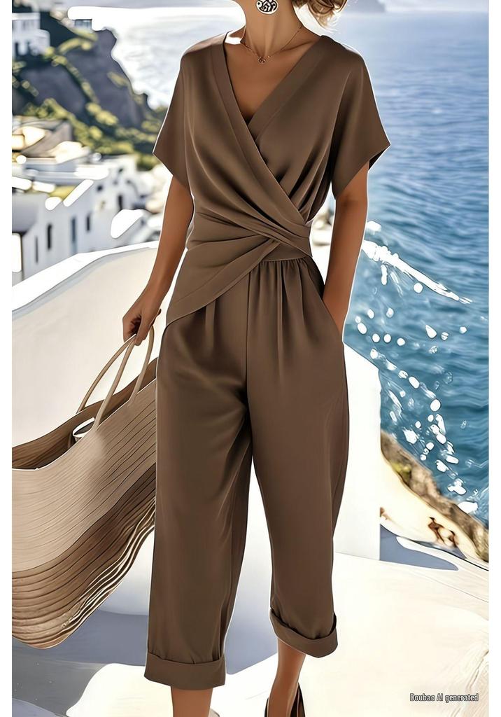 Damen Sommer Set in einfarbigem, unregelmäßigem Design, Europäischer & Amerikanischer Stil, Modekollektion 2025