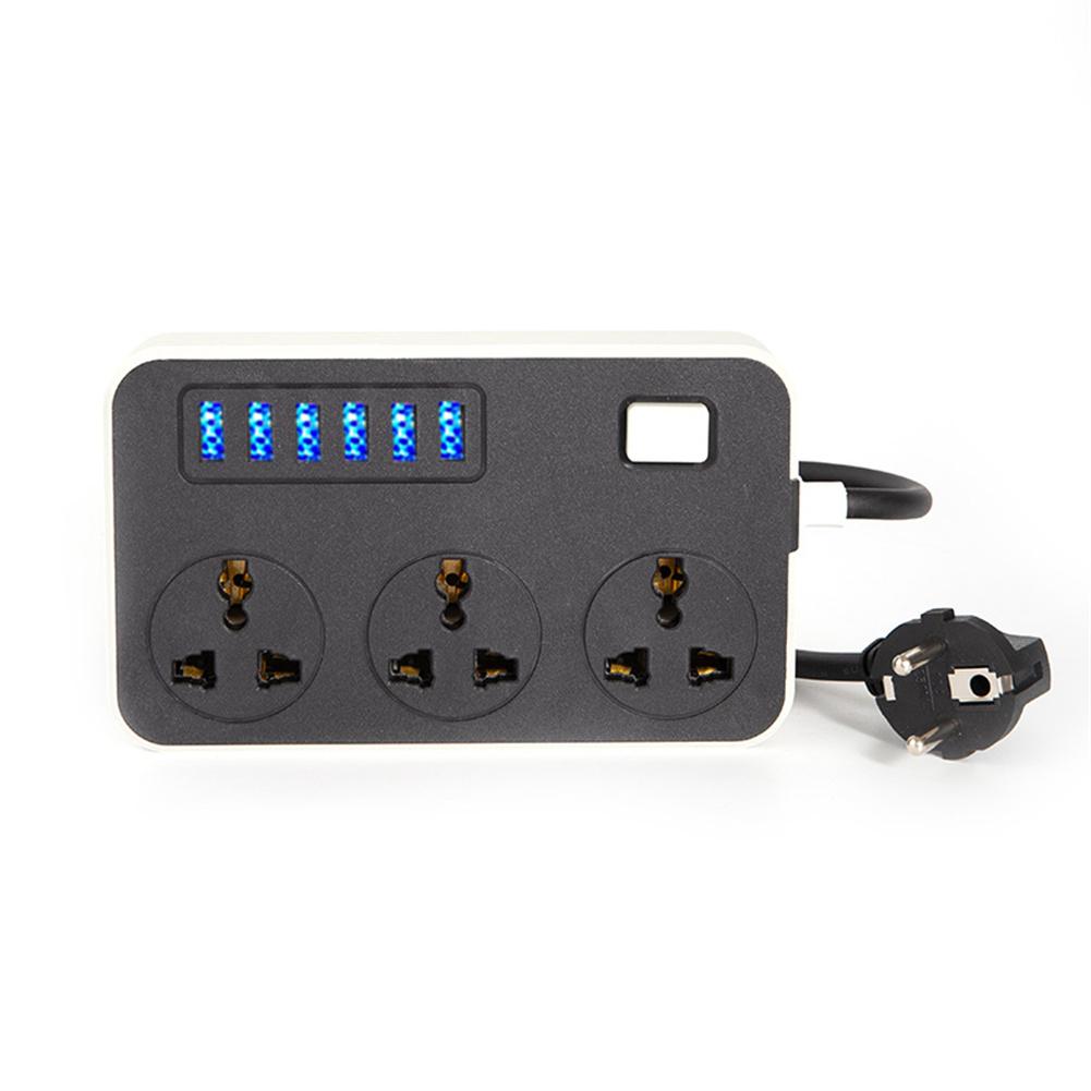 GA042 Power Strip With 6 USB Ports, 3 Sockets Combo 2000W Rated Power EU Plug EN Plug Child Safe Power Strip For Home Bedroom Office