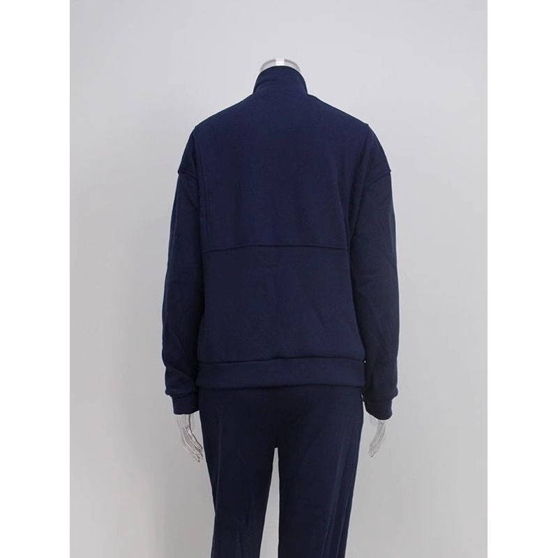 Fall and Winter New Arrival Fashion Stand Collar Zipper Fleece Loose Long Sleeve Sweatershirt Jogger Pants Pants Casual Sports Two-Piece Suit