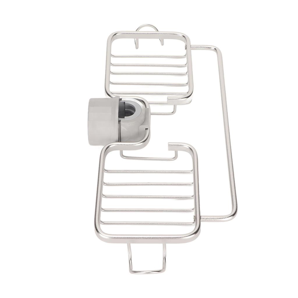 Faucet Storage Shelf Aluminum Plastic Two Containers with Towel Rod for Sponge Rag Kitchen Bathroom