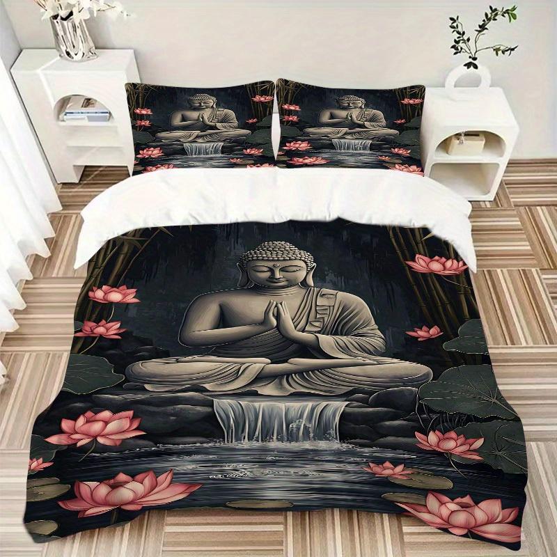3pcs Buddha Lotus Soft Comfortable Bedding set, For Bedroom, Guest Room And Dorm, All Season Use, High-Definition Printing, Machine Washable 128