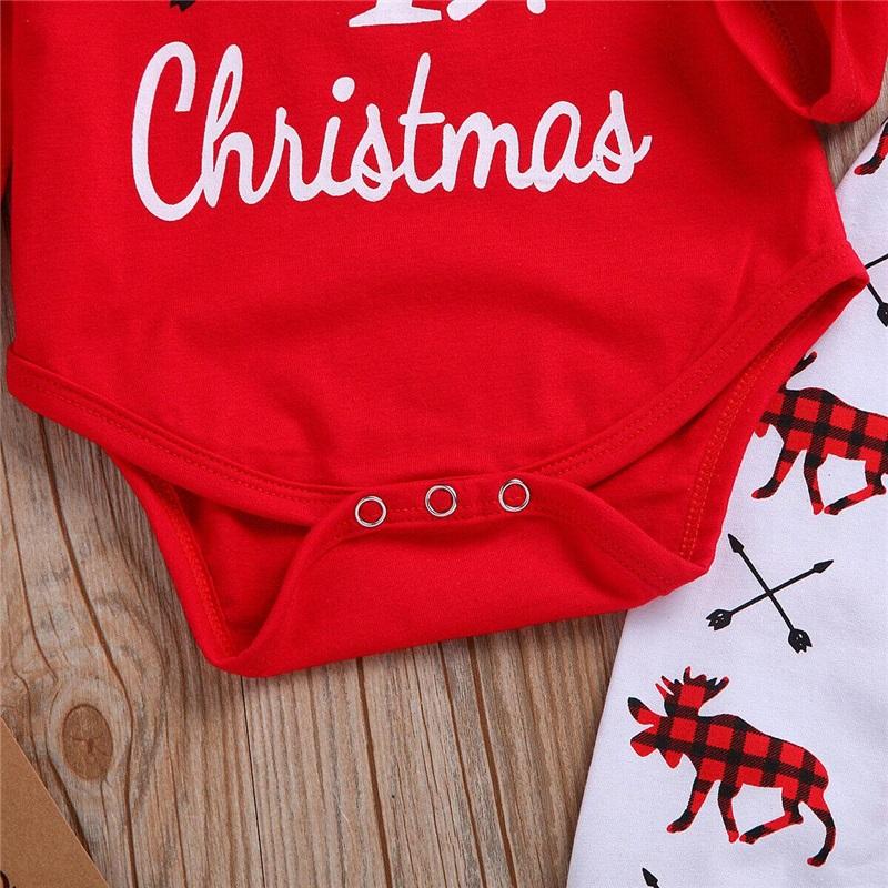 Christmas Newborn Baby Clothes Set Romper Long Pants Beanie Hat