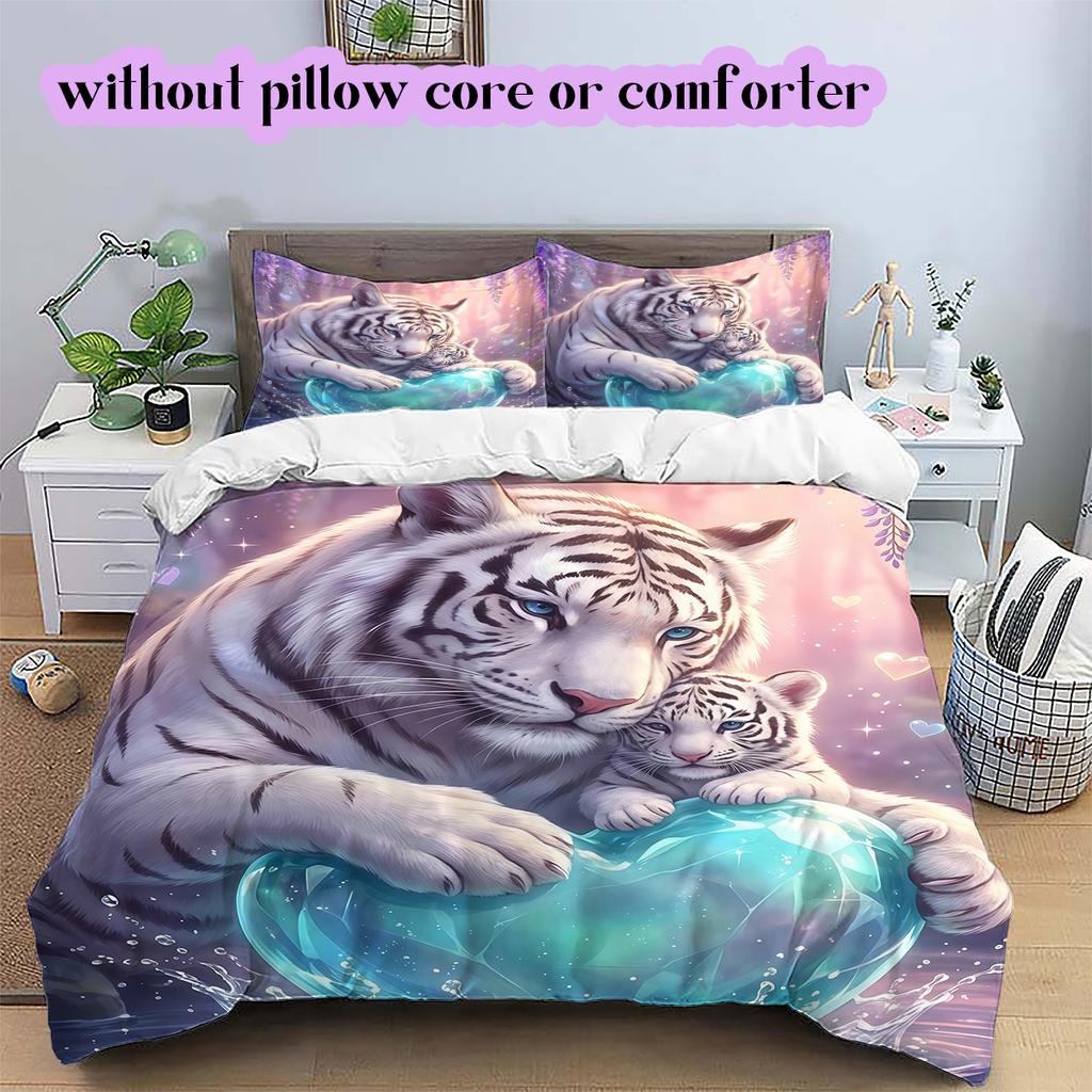 Two animals and lovePattern Bedding Quilt Set Quilt Cover Pillowcase Home Decoration Birthday Gift (1 * duvet cover + 2 * pillowcase, without core)