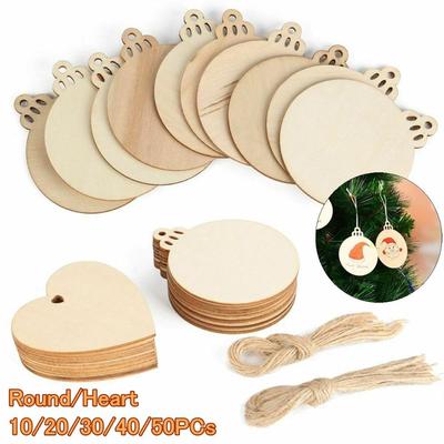 Heart Pattern Wooden Ornaments Wooden Discs Wood Slices DIY Craft Christmas Ornaments Hang Decor
