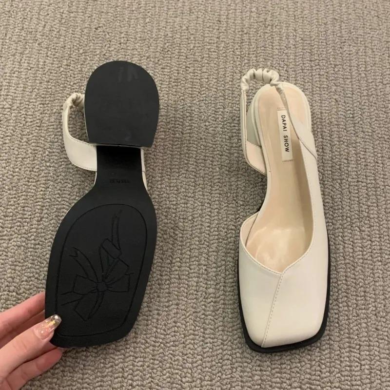 Summer Elegant Ladies Sandals Fashion Ladies Elastic Band Flat Heel Women Shallow Party Shoes Square Heel 35-39