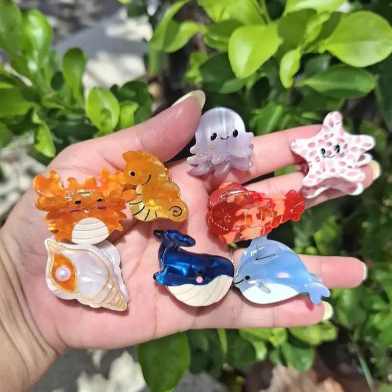 1pc Mini Hair Claw Clips Cute Ocean Animals Design Crab Whale Sea Shell Starfish Cute Sweet Hair Accessories For Women