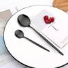 36pcs Black Silverware Set with Steak Knives Stainless Steel Tableware Utensils , Mirror Polished Dishwasher Safe