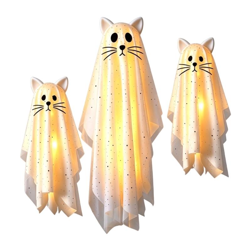 Lighted Halloween Figure for Porches and Entryways, White Draped Suspended Fabric with Remote-Controlled Light Function